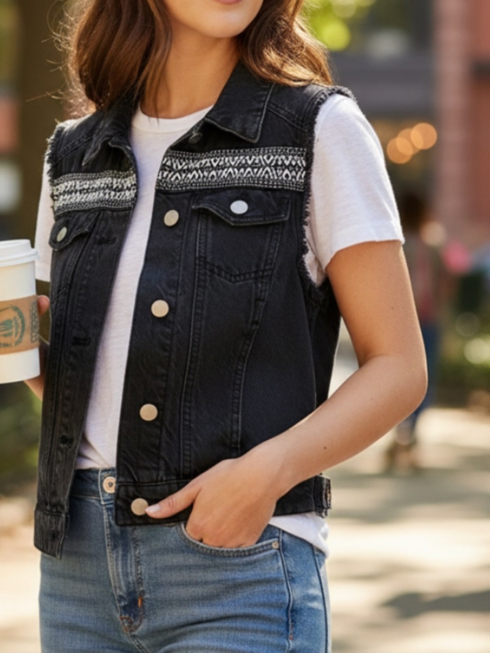 H & M Coachella Official Collection Black Jean Vest